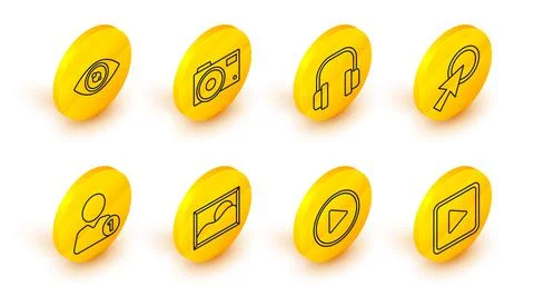 Set line Play in square, circle, Picture landscape, Add to friend, Arrow cursor 스톡 일러스트