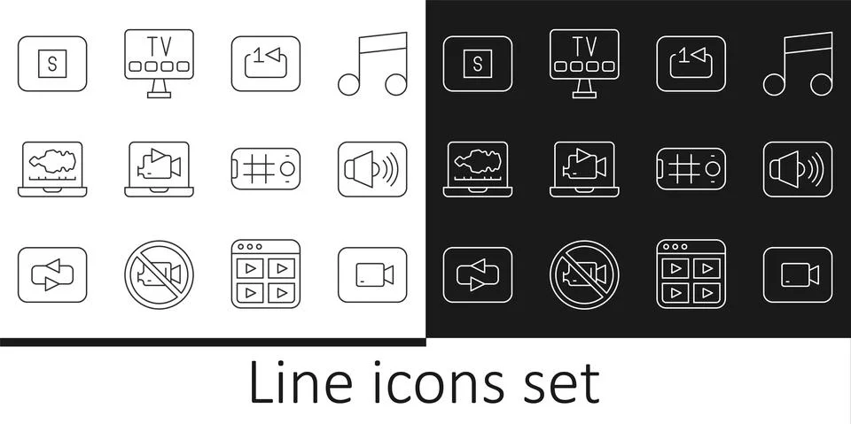 Set line Play video button, Speaker volume, Repeat track music player, Online Stock Illustration