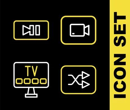 Set line Play video button, Arrow shuffle, Smart Tv and Pause icon. Vector Stock Illustration