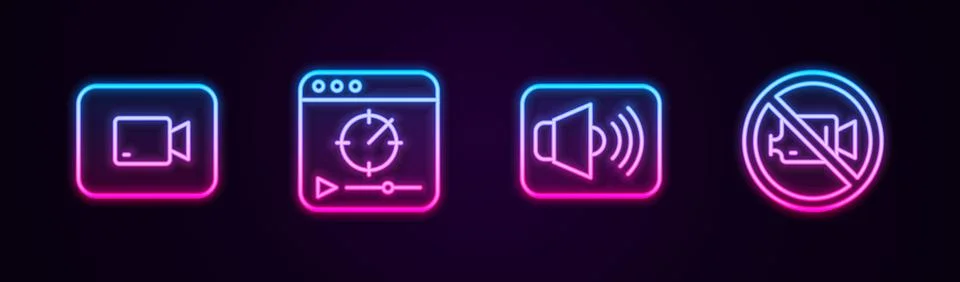 Set line Play video button, Online play, Speaker volume and Prohibition no .. Stock Illustration