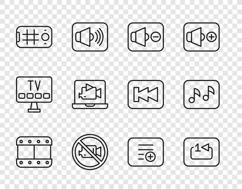 Set line Play video, Repeat track music player, Speaker mute, Prohibition no Stock Illustration
