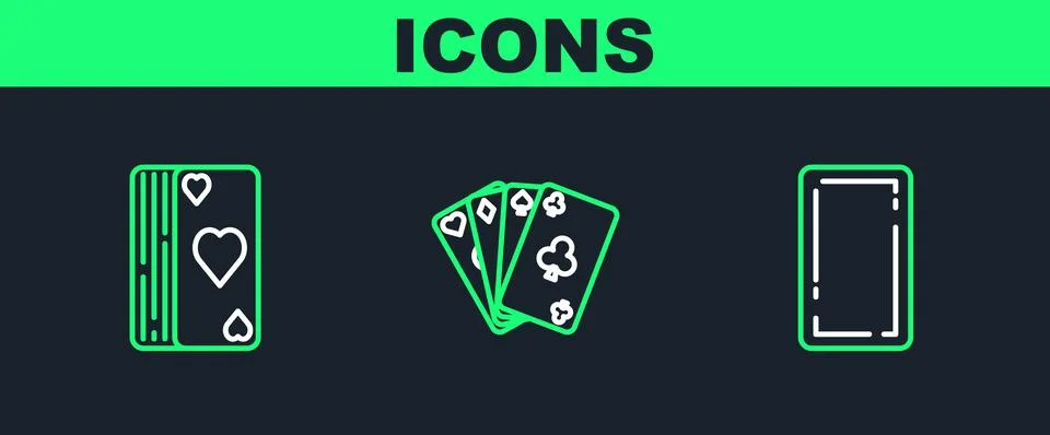 Set line Playing card back, Deck of playing cards and  icon. Vector Stock Illustration