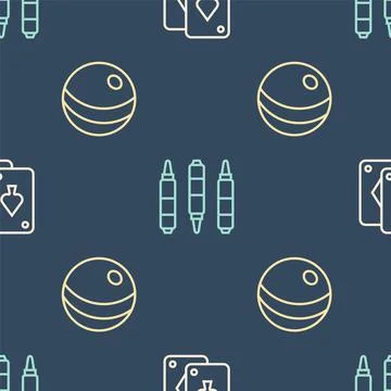 Set line Playing cards, Beach ball and Marker pen on seamless pattern. Vector Illustrazione stock