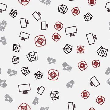 Set line Playing cards, Computer monitor, Game controller joystick and Target 스톡 일러스트