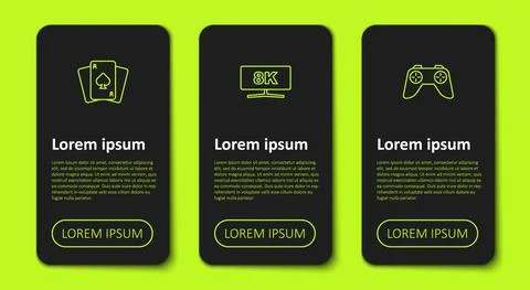 Set line Playing cards, Computer monitor and Game controller joystick. Business 스톡 일러스트