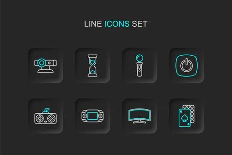 Set line Playing cards Computer monitor Portable video game console Game cont Illustrazione stock