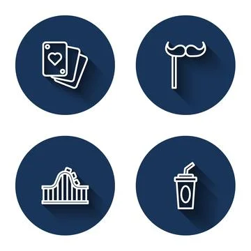 Set line Playing cards, Paper mustache on stick, Roller coaster and glass w.. Stockillustratie
