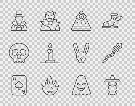 Set line Playing cards, Wizard warlock, Masons, Fire flame, Magician, Burni.. Stock Illustration