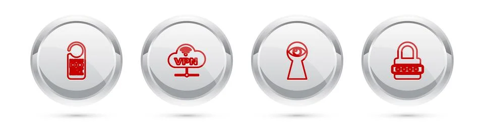 Set line Please do not disturb, VPN Network cloud connection, Keyhole with eye Illustrazione stock