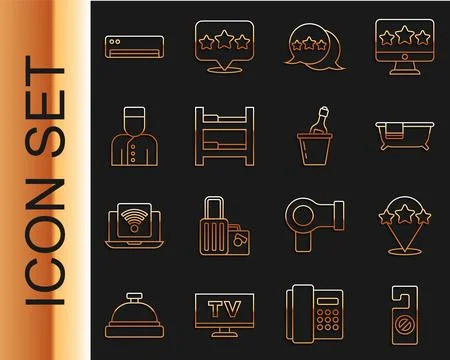 Set line Please do not disturb, Five stars rating review, Bathtub, Hotel room Stock Illustration
