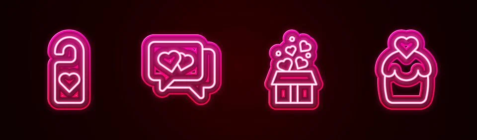 Set line Please do not disturb with heart, Heart in speech bubble, Gift box Stock-Illustration