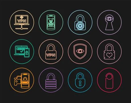 Set line Please do not disturb, Padlock with heart, Safe combination wheel, Lock Stock Illustration