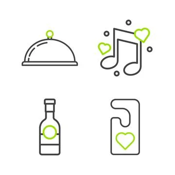 Set line Please do not disturb with heart, Champagne bottle, Music note, tone Stock Illustration