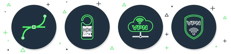Set line Please do not disturb, VPN Network cloud connection, Bezier curve .. 库存插图
