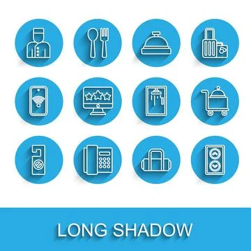 Set line Please do not disturb, Telephone handset, Concierge, Suitcase, Lif.. Illustrazione stock