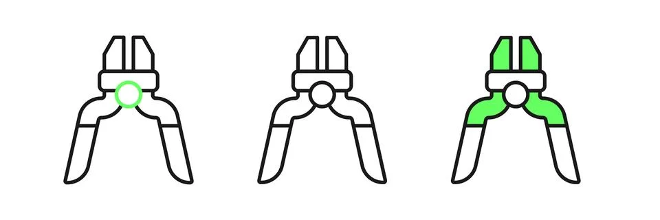 Set line Pliers tool icon isolated on white background. Pliers work industr.. Stock Illustration