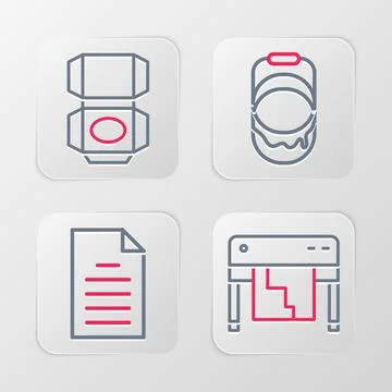 Set line Plotter, File document, Paint bucket and Carton cardboard box icon.. Ilustración de archivo