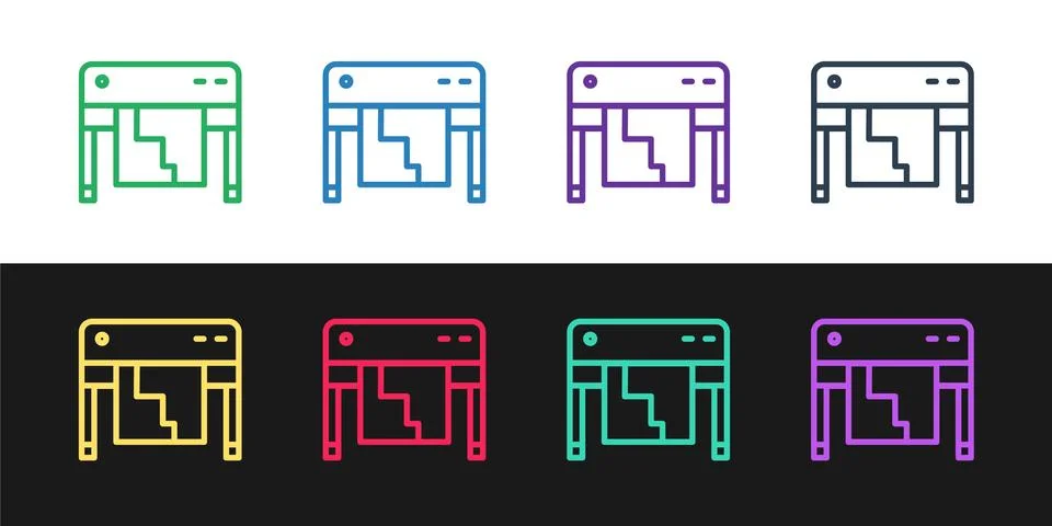 Set line Plotter icon isolated on black and white background. Large format Stock Illustration