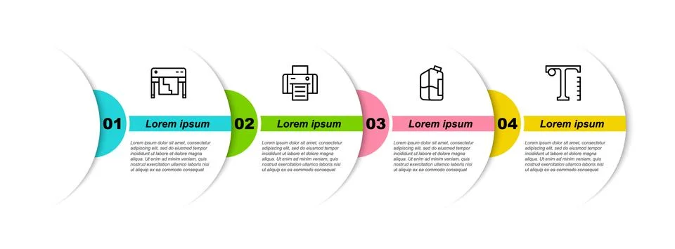 Set line Plotter, Printer, ink bottle and Text. Business infographic template 스톡 일러스트