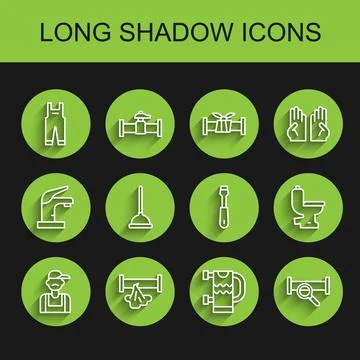 Set line Plumber, Broken pipe, Work overalls, Heated towel rail, Industry Stock Illustration