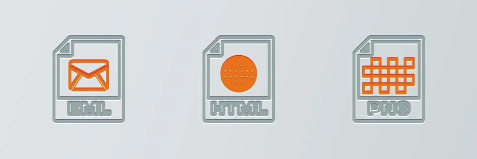 Set line PNG file document, EML and HTML icon. Vector Stock Illustration