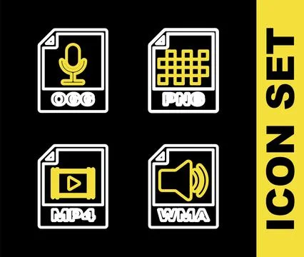 Set line PNG file document, WMA, MP4 and OGG icon. Vector Stock Illustration