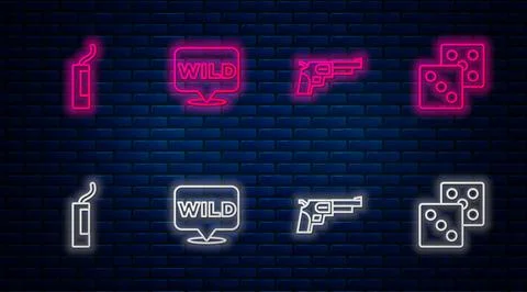 Set line Pointer to wild west, Revolver gun, Dynamite bomb and Game dice イラスト素材
