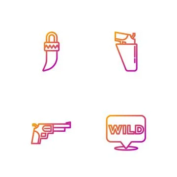 Set line Pointer to wild west, Revolver gun, Tooth and holster. Gradient color Illustrazione stock