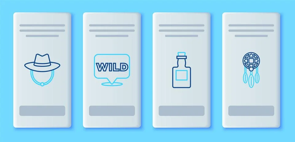 Set line Pointer to wild west Tequila bottle Western cowboy hat and Dream cat Illustrazione stock