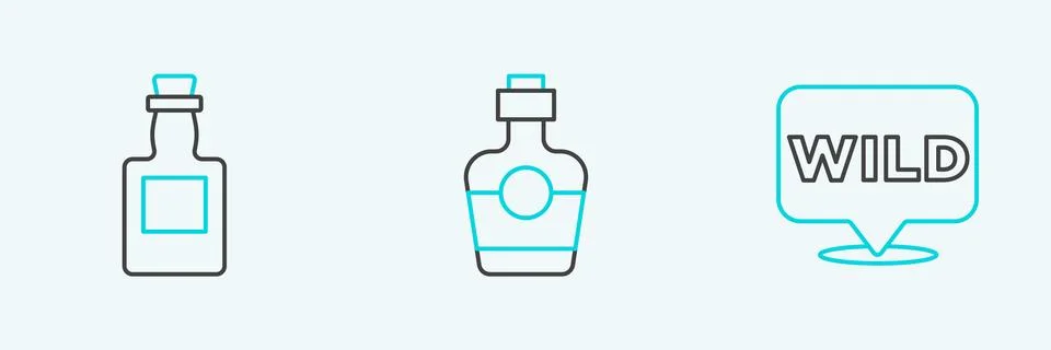 Set line Pointer to wild west, Tequila bottle and  icon. Vector Stock Illustration