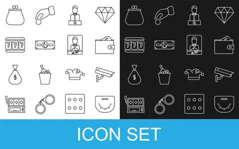 Set line Poker table, Security camera, Wallet with money, Casino dealer, Stacks イラスト素材