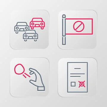 Set line Poll document, Hooligan shooting stones, Protest and Traffic jam i.. Stock-Illustration
