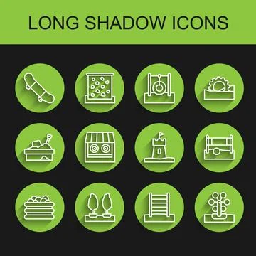 Set line Pool with balls, Forest, Skateboard trick, Swedish wall, Ferris wheel Illustrazione stock