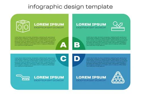 Set line Pool table brush, Billiard chalk, balls in rack triangle and . Business Illustrazione stock