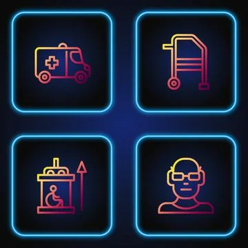 Set line Poor eyesight, Elevator for disabled, Emergency car and Walker. Gr.. Stock Illustration