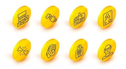 Set line Poor eyesight, Intercom, Hearing aid, Human broken bone, X-ray sho.. Stock Illustration