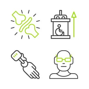 Set line Poor eyesight, Prosthesis hand, Elevator for disabled and Joint pain Stock Illustration