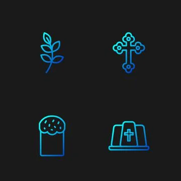 Set line Pope hat, Easter cake, Willow leaf and Christian cross. Gradient color Illustrazione stock