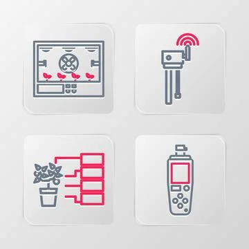Set line Portable sensor, Flower analysis, Router and wi-fi signal and Smar.. Stock Illustration
