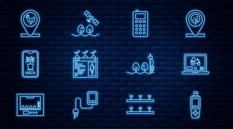 Set line Portable sensor, Laptop application for smart farm, Remote control.. Stock Illustration