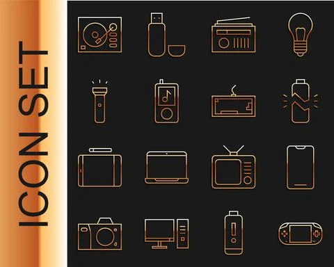 Set line Portable video game console, Smartphone, mobile phone, Broken battery Stock Illustration