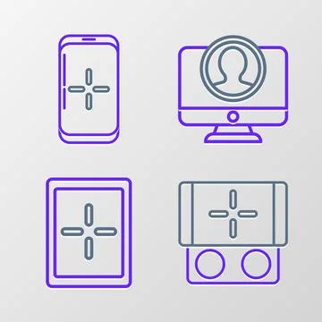 Set line Portable video game console, Tablet, Create account screen and Sma.. Stock Illustration