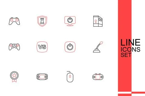 Set line Portable video game console, Computer mouse, Game rating with meda.. Stock Illustration