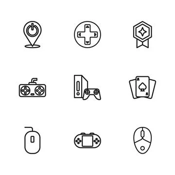 Set line Portable video game console, Playing cards, Computer mouse, Game w.. Stock Illustration
