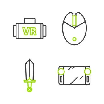 Set line Portable video game console Sword for Computer mouse gaming and Virt Stock Illustration