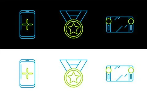 Set line Portable video game console, Smartphone and playing in and Medal i.. 스톡 일러스트