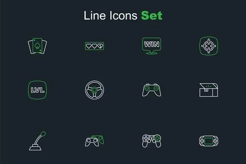 Set line Portable video game console, Game controller joystick, Microphone,.. Stock Illustration