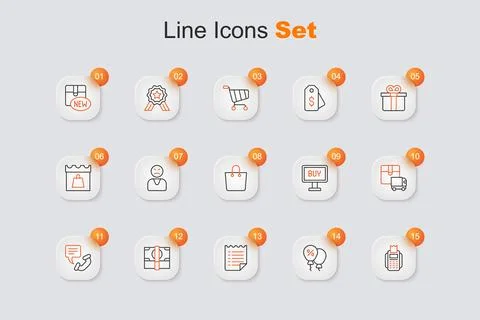 Set line POS terminal, Discount percent tag, Wish list template, Stacks pap.. Stock Illustration