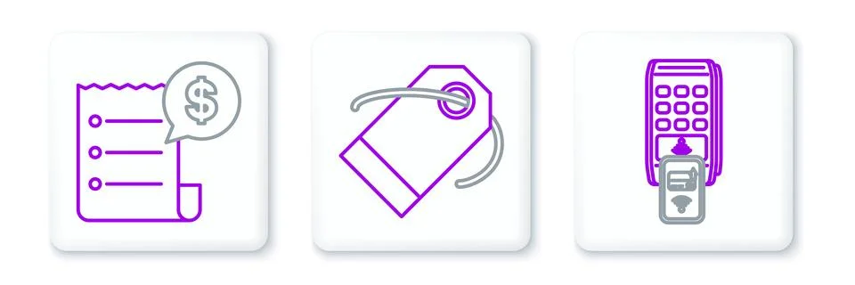 Set line POS terminal with printed reciept and confirms the payment by smar.. Stock Illustration