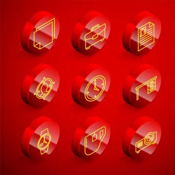 Set line Post note stickers, Briefcase, Resume, Head hunting concept, Clock Illustrazione stock